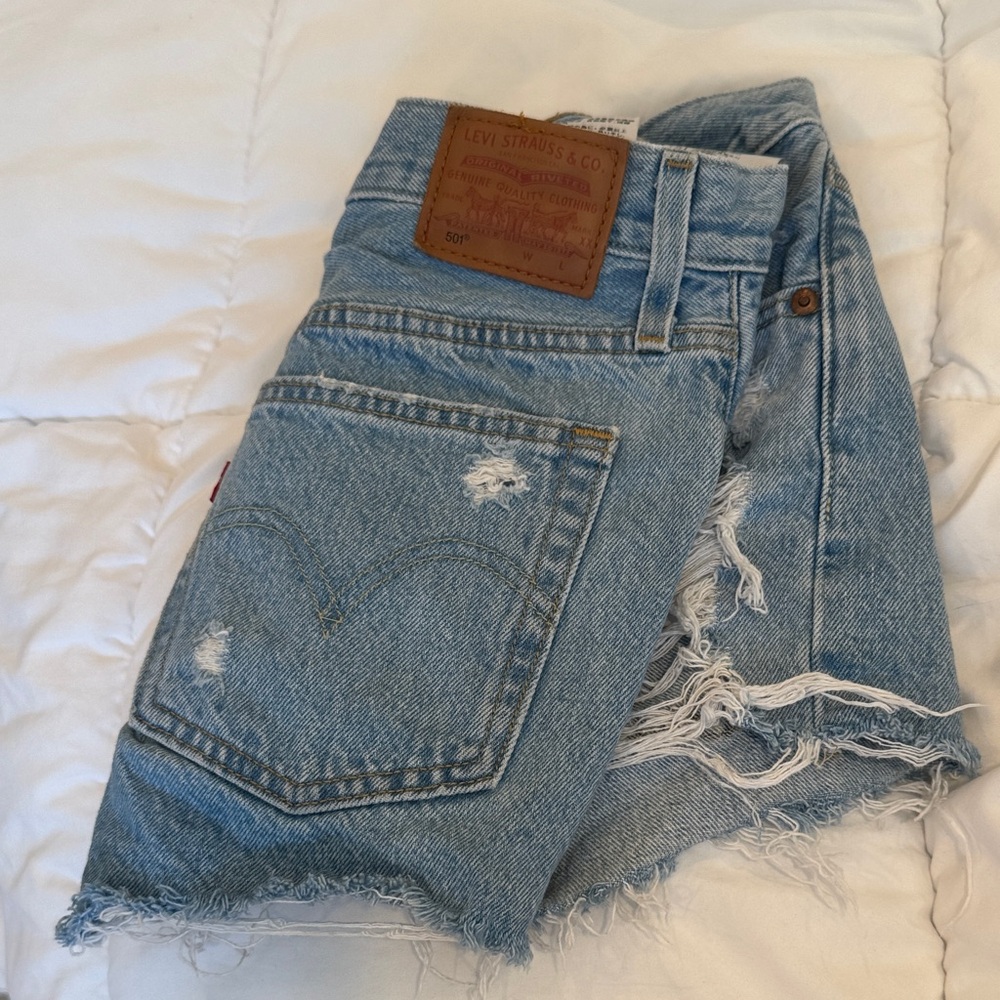 Levi's Light Blue Distressed Denim Shorts